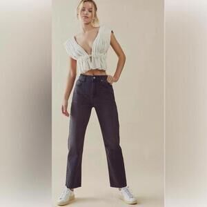 Free People We the Free Washed Black High Waisted Straight Denim Jeans Sz 31